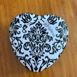Brighton Heart-shaped Tin, Black & White Floral Design, Storage or Jewelry Box